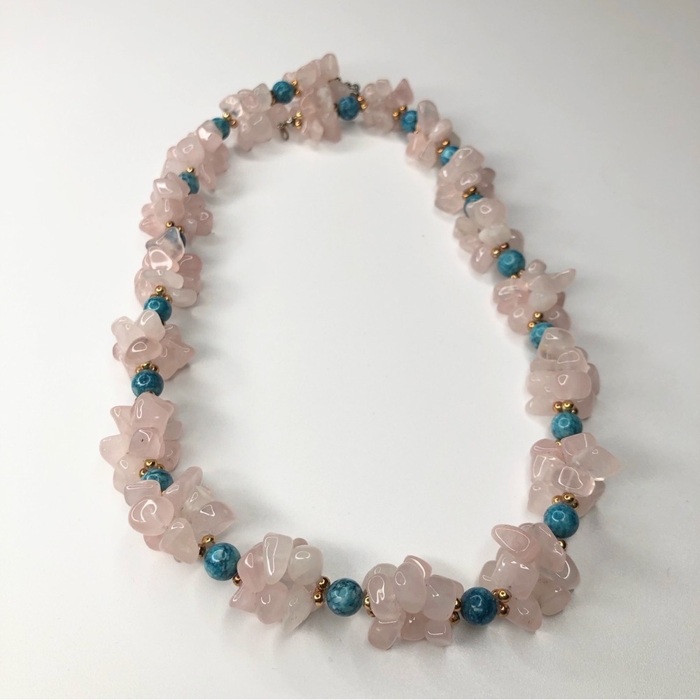 Vintage Chunky Rose Quartz & Turquoise Stone Necklace